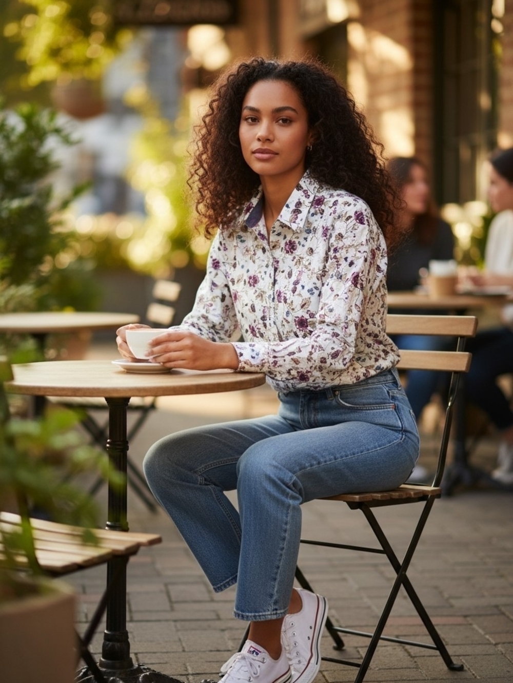 Charter Club White Floral Button-Down Shirt